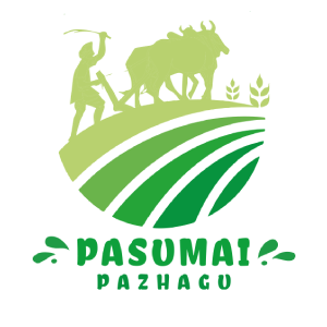 Pasumai Pazhagu logo - green dairy and organic food brand icon with cow and farmland, representing farm-to-consumer freshness and sustainability.
