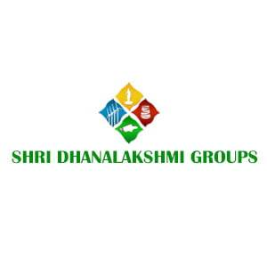 Shri Dhanalakshmi Groups logo featuring four colored diamond shapes with icons and green text.